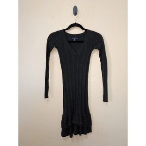 American Eagle Outfitters XXS Charcoal Grey Ribbed Ruffle Hem Sweater Dress